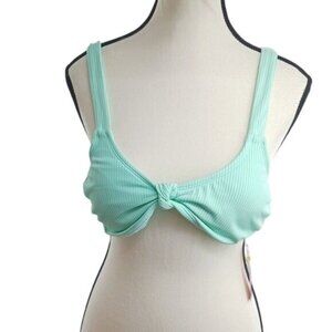 Xhilaration Womens Bikini Top Ribbed Knot Front Mint Green Swimwear Size L